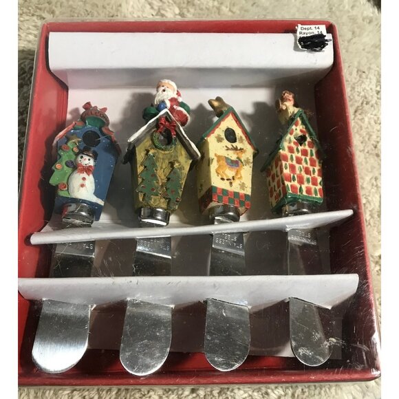 4 Holiday Birdhouse Xmas Themed Stainless Steel Spreader Knives Dept 14 Rayon - Picture 3 of 5